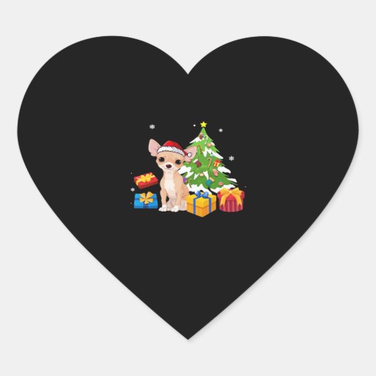 Sticker Cœur Drôle Père Noël Chihuahua Chien Cadeaux d'arbre de (Devant)