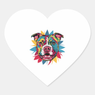 Sticker Cœur drôle pitbull de chien coloré