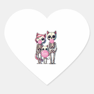 Sticker Cœur Drôle Skeleton Chat Famille Blown Bubble chum pour