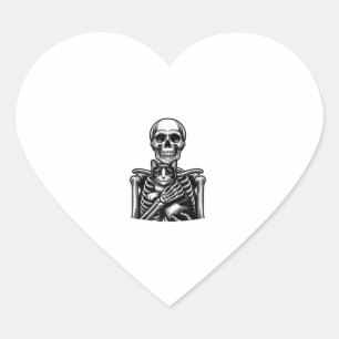 Sticker Cœur Drôle Skeleton jouant avec un chat Graphic Skull C