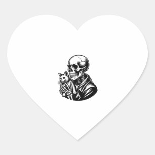 Sticker Cœur Drôle Skeleton jouant avec un chat Graphic Skull C
