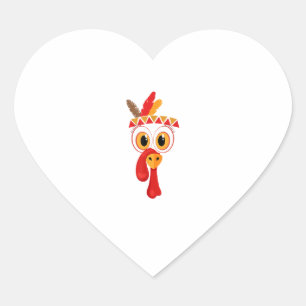 Sticker Cœur Drôle Thanksgiving Turquie Face tête indienne plum