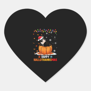Sticker Cœur Drôle Tuxedo Chat sur Citrouille Hallothanksmas Ha