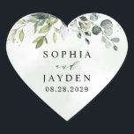 Sticker Cœur Dusty Blue Eucalyptus Vert Mariage Succulent<br><div class="desc">Le design présente un bouquet de verdure aquarelle,  d'eucalyptus et un succulent sur une aquarelle bleu poussiéreuse. Le design comporte également des taches d'or peint (imprimé) et de vert. Voir le lien de collection sur cette page pour voir tous les éléments correspondants dans cette belle conception.</div>