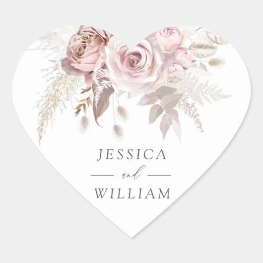 Sticker Cœur Dusty Rose & Ivory Floral Beau Mariage (Devant)