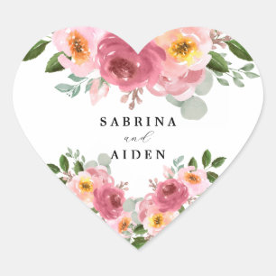 Sticker Cœur Dusty Rose Mariage floral rose pâle