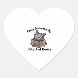 Sticker Cœur Easily distracted by cats and books