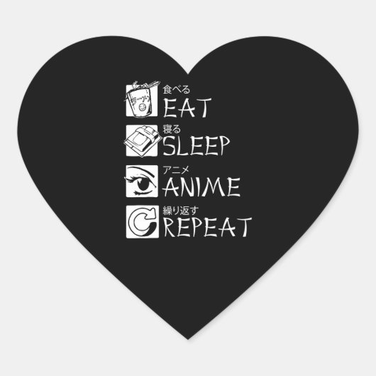 Sticker Cœur Eat Sleep Anime Repeat Venin Idea Cosplayer (Devant)