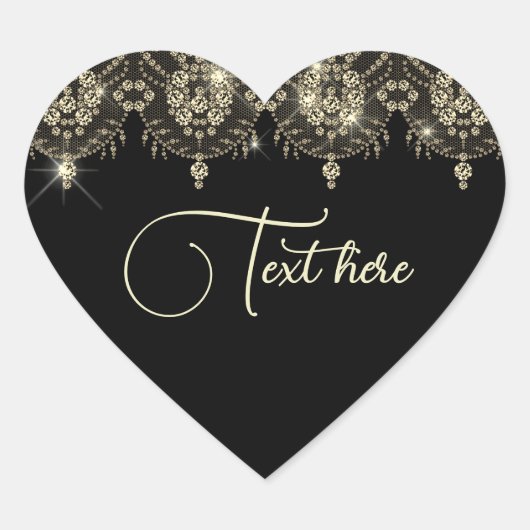 Sticker Cœur Eclairage de dentelle noir et or élégant (Devant)