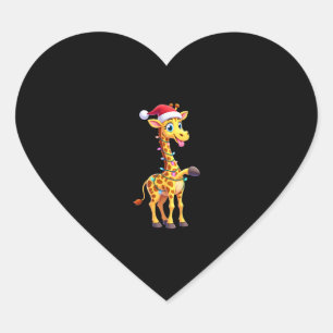 Sticker Cœur Éclairage de Noël de girafe drôle Santa girafe Noë
