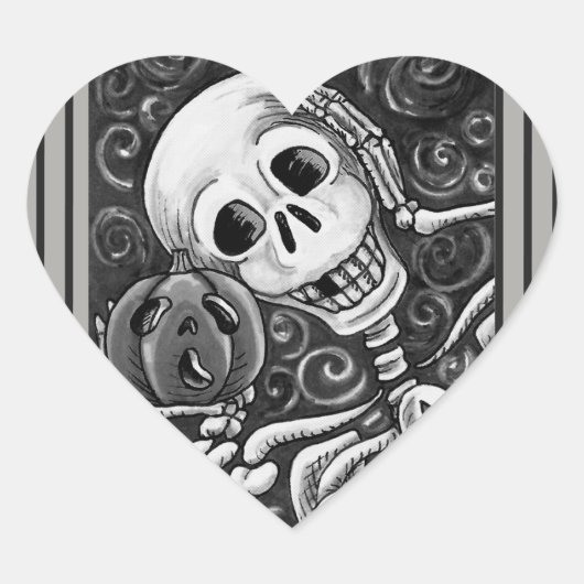 STICKER CŒUR ÉCOUTEZ VOTRE CITROUILLE, HALLOWEEN SKELETON STICK (Devant)