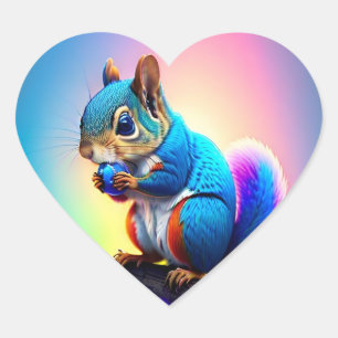 Sticker Cœur Écureuil Bleu Mangeant Un Fruit-323232
