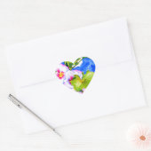 Sticker Cœur Eelgant rose aquarelle florale Hollyhocks (Enveloppe)
