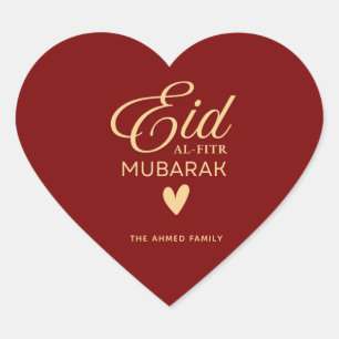 Sticker Cœur Eid al-Fitr Moubarak Personnalisé Cœur en Or