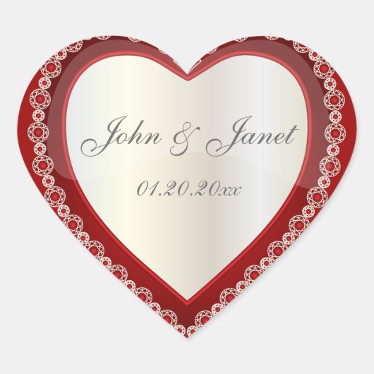 Sticker Cœur Élégant amour brillant Rouge profond Bijou blanc C (Devant)