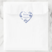 Sticker Cœur Elégant Bleu Blanc Chinoiserie Merci Favor (Sac)