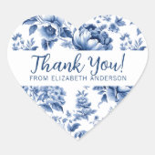 Sticker Cœur Elegant Blue Vintage Rose Floral Thank You (Devant)
