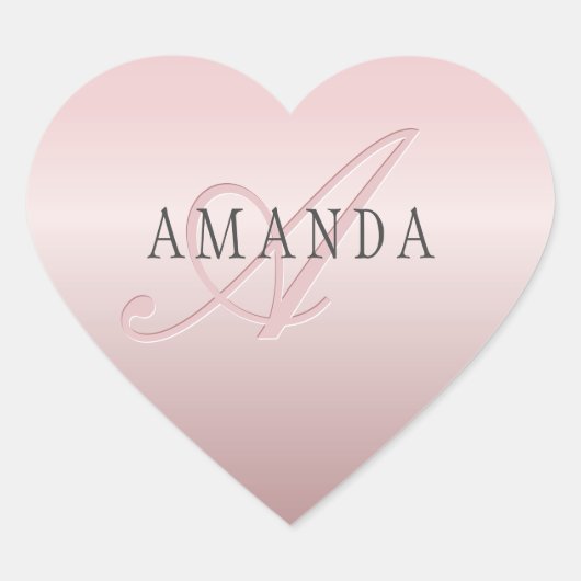Sticker Cœur Elégant Blush Faux Rose Gold | Nom et monogramme (Devant)