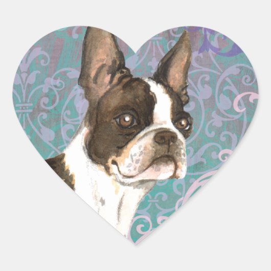Sticker Cœur Élégant Boston Terrier (Devant)
