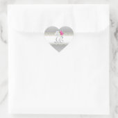 Sticker Cœur Élégant Damas d'argent et Monogramme rose (Sac)