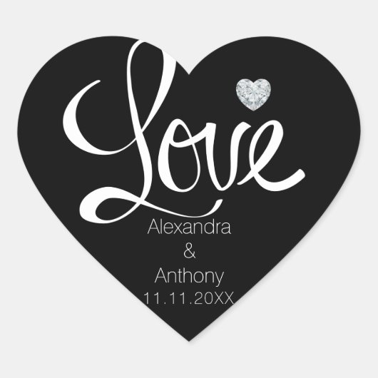 Sticker Cœur Élégant Diamond Heart LOVE Black Mariage Seals (Devant)