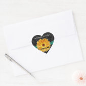 Sticker Cœur Élégant Emerald Green Jaune Gerber Daisy Mariage (Enveloppe)