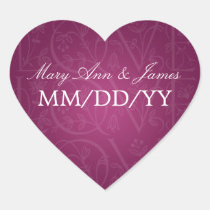 Sticker Cœur Elégant Mariage Date Amour Flourish Berry Rose