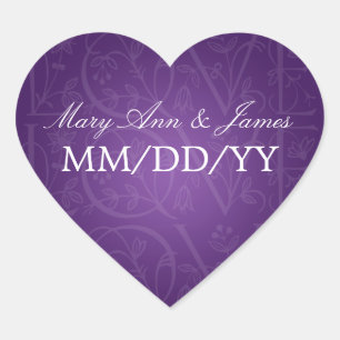 Sticker Cœur Elégant Mariage Date Amour Flourish Purple