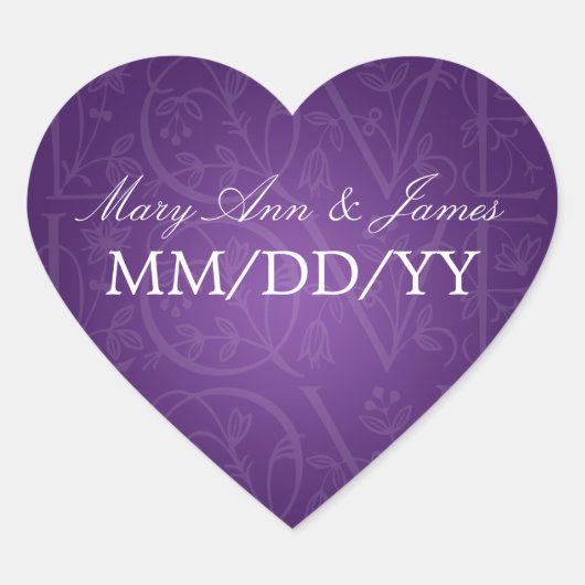 Sticker Cœur Elégant Mariage Date Amour Flourish Purple (Devant)