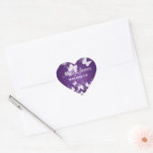 Sticker Cœur Élégant Mariage Date Élixte Papillons pourpre (Enveloppe)
