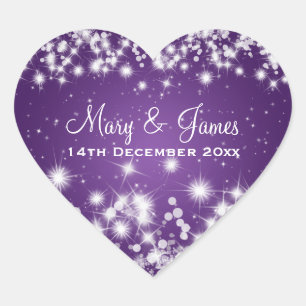 Sticker Cœur Élégant Mariage Date Hiver Étincelle Purple Coeur