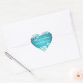 Sticker Cœur Élégant Mariage Date Hiver Flammes de neige Bleu (Enveloppe)