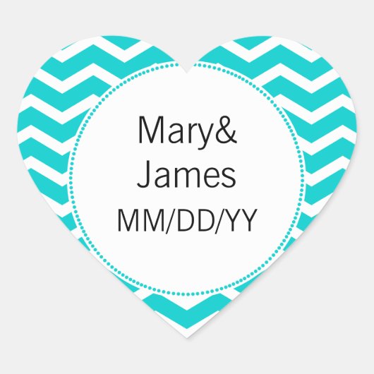 Sticker Cœur Elégant mariage Date Motif Blue Chevron (Devant)