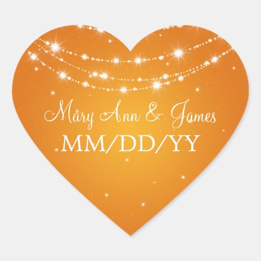 Sticker Cœur Elégant Mariage Date Sparkling Chain Orange (Devant)