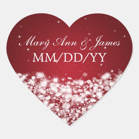 Sticker Cœur Élégant mariage Date Star Sparkle Red (Devant)