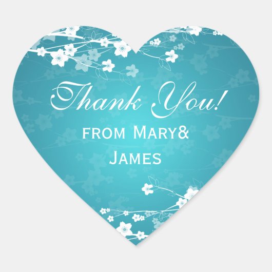 Sticker Cœur Élégant Merci cerise fleurs bleu (Devant)