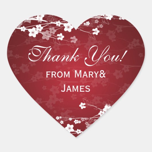 Sticker Cœur Élégant Merci cerisier rouge fleur (Devant)