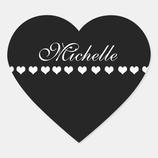 Sticker Cœur Élégant Monogramme Coeurs blancs Noir (Devant)