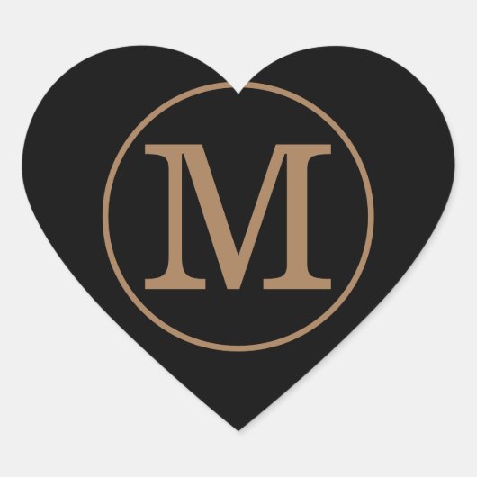 Sticker Cœur Élégant Monogramme noir et or (Devant)