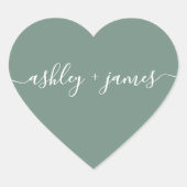 Sticker Cœur Elegant Names Dusty Green Wedding Seal (Devant)