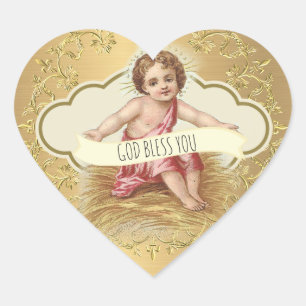 Sticker Cœur Elégant or métal doré bébé Jésus