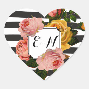 Sticker Cœur Élégant Rose de bande noire  Mariage