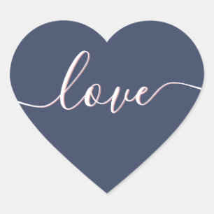 Sticker Cœur Élégant script d'amour Marine bleu & bleu rose omb