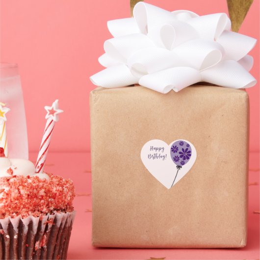 Sticker Cœur Élégant Script Joyeux Anniversaire! Ballons à fleu (Fête)