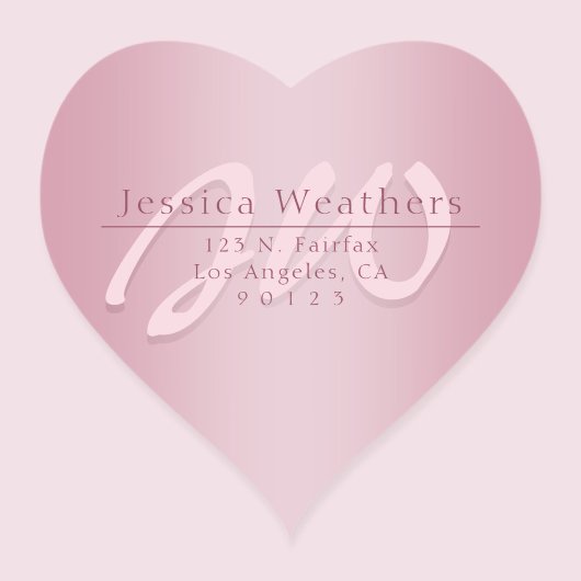 Sticker Cœur Élégant Script Monogram Mauve Ombre Adresse de ret