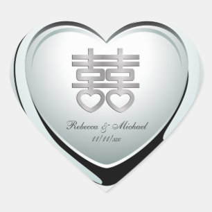 Sticker Cœur Elégant Silver Double Coeur Bonheur