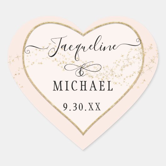 Sticker Cœur Élégant simple Parties scintillant or Star Script  (Devant)