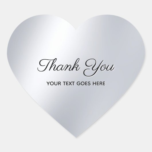 Sticker Cœur Elegant Thank You Custom Text Silver Look Template (Devant)