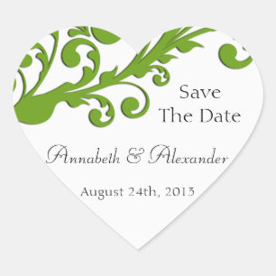 Sticker Cœur Élégant Vert Floral Enregistrer La Date