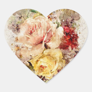 Sticker Cœur Elégante aquarelle florale Abstraite romantique